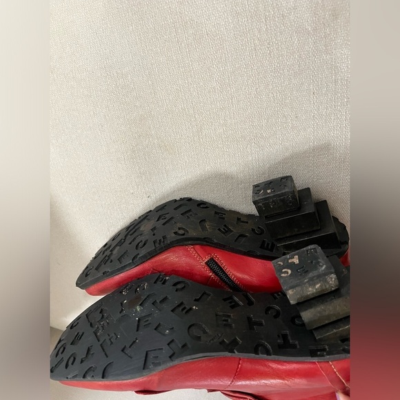 Vintage 90s Y2K Eject Red Leather Chunky Kitten Heel Avant-garde Grunge Boots 40 - Picture 4 of 5